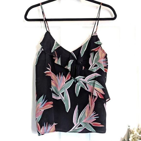 Tucker Assymetical Ruffle Tank Birds of Paradise in Crepe de Chine Silk Floral - Picture 1 of 8